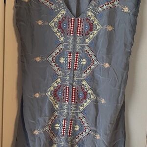SUNDANCE viscose DUSKY BLUE EMBROIDERY shift  dress  sz Medium